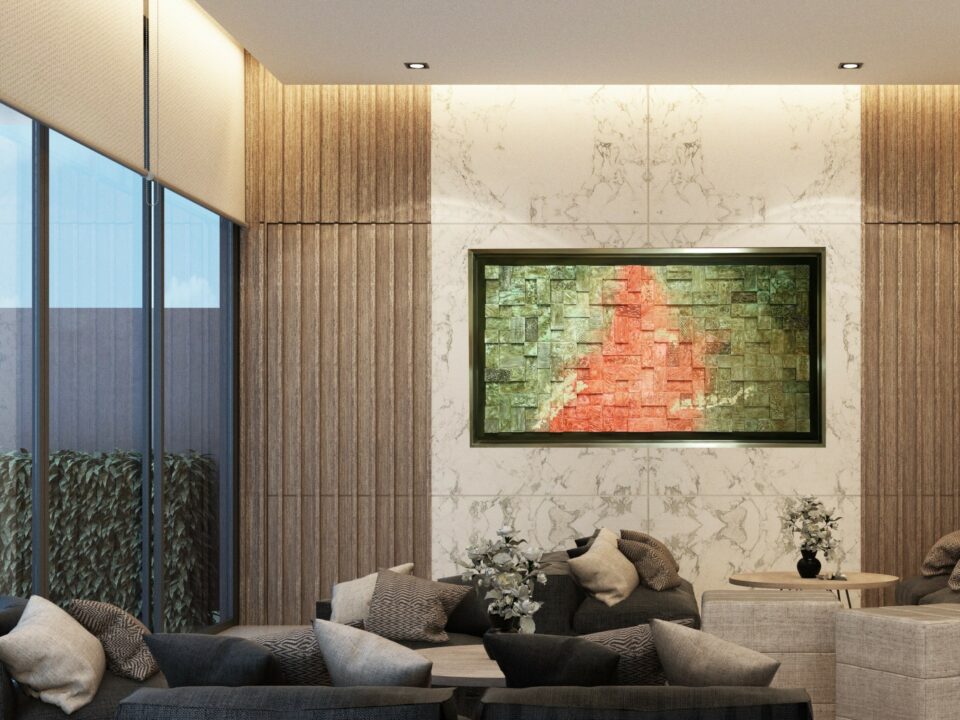 3D-Bild im Stahlrahmen im Raum namens Brennender Regenwald
