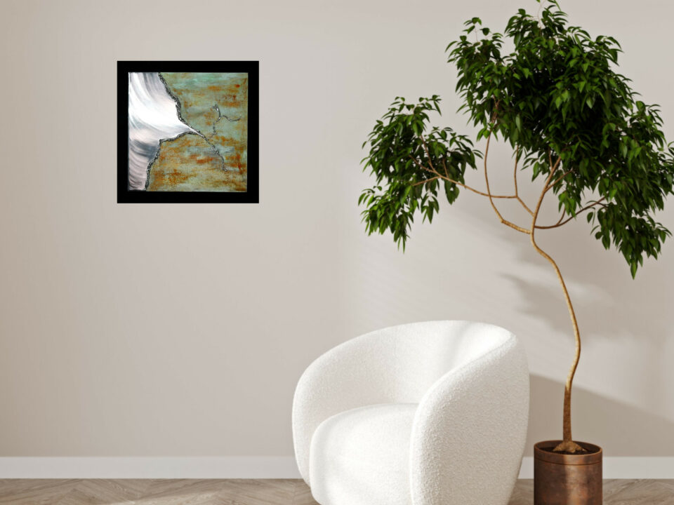 3D-Bild mit Eisenplatte im Raum namens Harmony of opposites