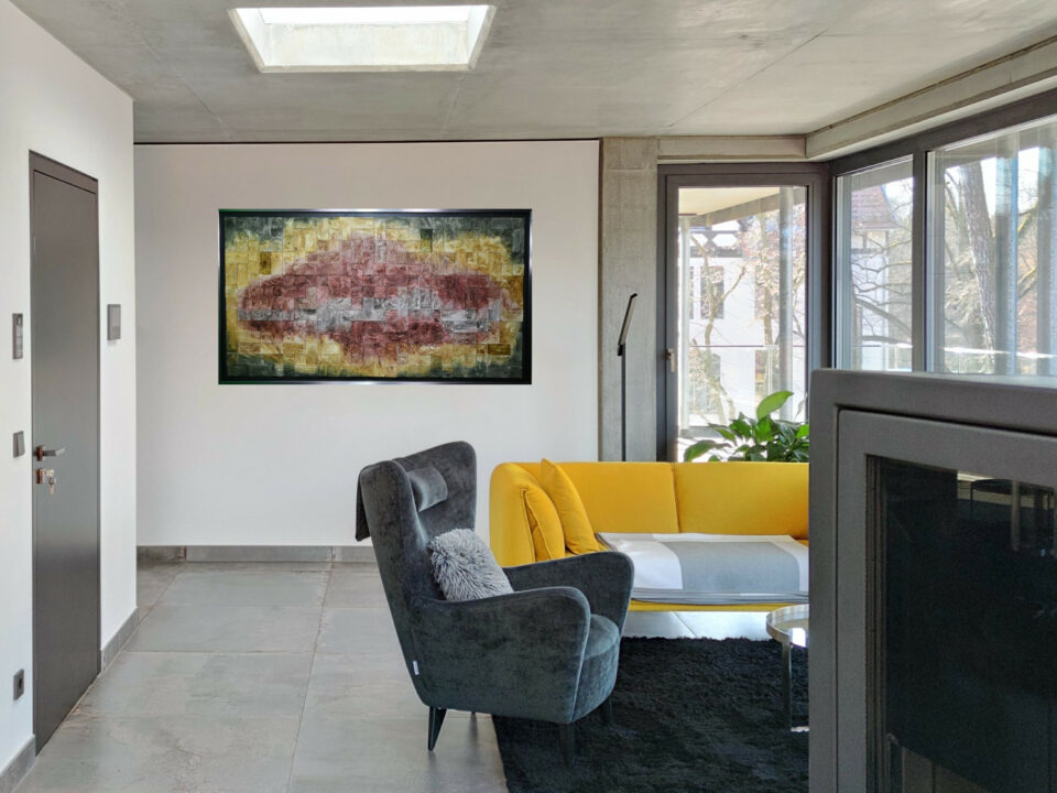 3D-Bild mit Holz und Edelstahl im Raum namens Spring in sight